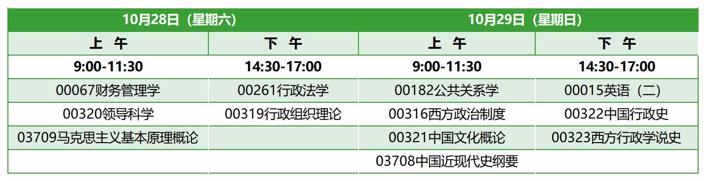 2023年10月山东自考本科行政管理考试安排